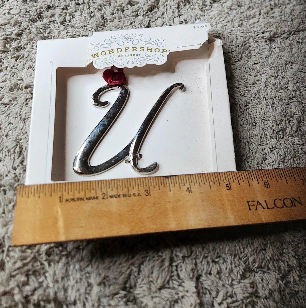 Metal Monogram Christmas Tree Ornament Letter U Silver - Wondershop